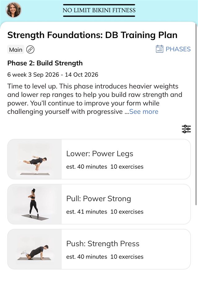 App screen: training plan, Phase 2
